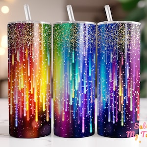 Glitter With Rainbow Colors Tumbler Wrap Girly 20oz Skinny Tumbler Sublimation Design Straight And Tapered Tumbler Wrap Digital Download PNG