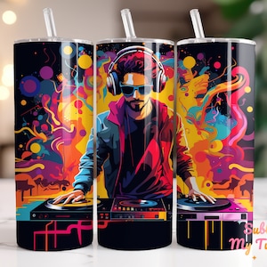 DJ Performing On Stage Tumbler Wrap DJ Set 20oz Skinny Tumbler Sublimation Design Straight And Tapered Tumbler Wrap Digital Download PNG