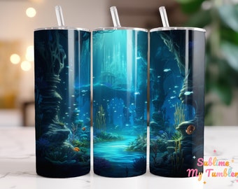 Underwater City Tumbler Wrap Marine Life 20oz Skinny Tumbler Sublimation Design Straight And Tapered Tumbler Wrap Digital Download PNG