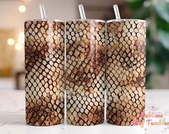 Tumbler avvolgente in pelle di serpente pitone: design a sublimazione per tumbler sottile da 20 once (download digitale PNG)