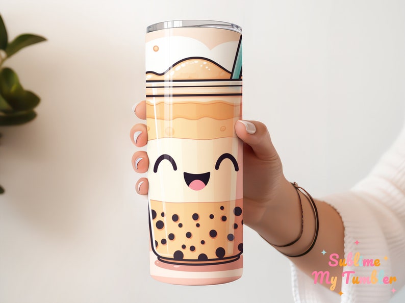 Kawaii Bubble Tea Tumbler Wrap, Boba Tumbler, 20oz Skinny Tumbler