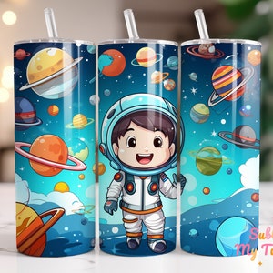 Kid Astronaut Tumbler Wrap Astronaut Planet 20oz Skinny Tumbler Sublimation Design Straight And Tapered Tumbler Wrap Digital Download PNG