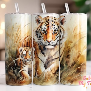 Tiger In The Savannah Tumbler Wrap: 20oz Skinny Tumbler Sublimation Design (Digital Download PNG)