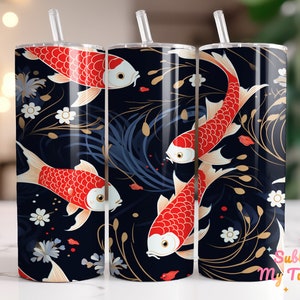 Koi Fish Tumbler Wrap Japan Art Seamless PNG 20oz Skinny Tumbler Sublimation Design Straight And Tapered Tumbler Wrap Digital Download PNG