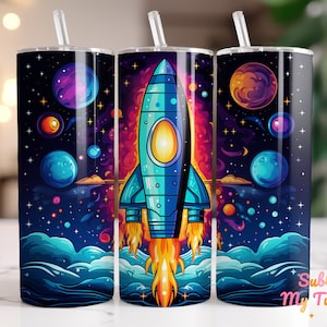 Space Rocket Tumbler Wrap, Kids Tumbler, 20oz Skinny Tumbler Sublimation Design, Straight & Tapered Tumbler Wrap, Digital Download PNG