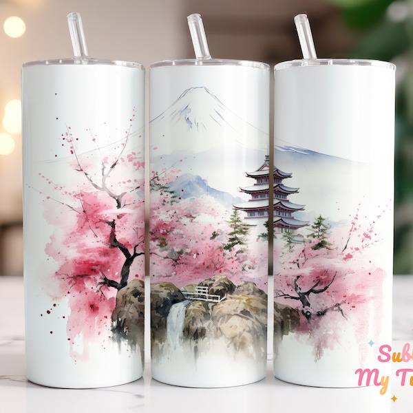 Mount Fuji Tumbler Wrap Japan Blossom Tree 20oz Skinny Tumbler Sublimation Design Straight And Tapered Tumbler Wrap Digital Download PNG