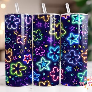 Neon Flowers Tumbler Wrap Vibrant Colors 20oz Skinny Tumbler Sublimation Design Straight And Tapered Tumbler Wrap Digital Download PNG