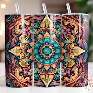 Colorful Mandala Tumbler Wrap Mandala 20oz Skinny Tumbler Sublimation Design Straight And Tapered Tumbler Wrap Digital Download PNG
