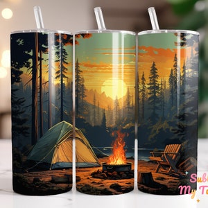 Tent Illustration Camping Tumbler Wrap Camping 20oz Skinny Tumbler Sublimation Design Straight And Tapered Tumbler Wrap Digital Download PNG