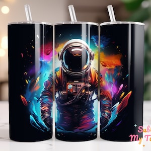 Colorful Astronaut Tumbler Wrap Space Explorer 20oz Skinny Tumbler Sublimation Design Straight And Tapered Tumbler Wrap Digital Download PNG