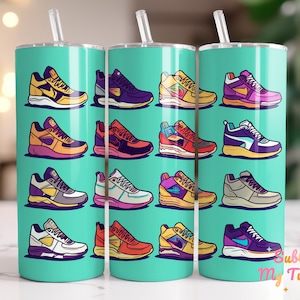 Illustration Of Sneaker Tumbler Shoe Tumbler 20oz Skinny Tumbler Sublimation Design, Straight And Tapered Tumbler Wrap, Digital Download PNG