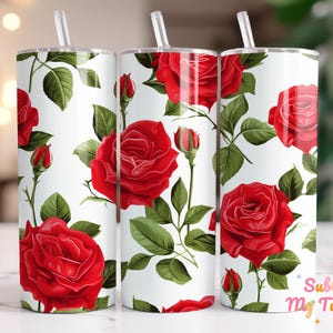 Roses Tumbler Wrap Red Roses Flower Seamless 20oz Skinny Tumbler Sublimation Design Straight And Tapered Tumbler Wrap Digital Download PNG