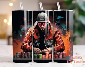 A Poker Player Tumbler Wrap Poker Face 20oz Skinny Tumbler Poker Sublimation Design Straight And Tapered Tumbler Wrap Digital Download PNG
