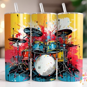 Drum Set Tumbler Wrap Music Tumbler Wrap 20oz Skinny Tumbler Sublimation Design Straight And Tapered Tumbler Wrap Digital Download PNG