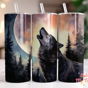 Wolf Howling At The Moon Tumbler Wrap Wolf 20oz Skinny Tumbler Sublimation Design Straight And Tapered Tumbler Wrap Digital Download PNG