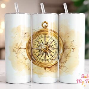 Brújula en un mapa antiguo, vaso delgado de 20 oz, diseño de sublimación, recto y cónico, descarga digital PNG