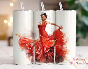 Flamenco Dancer Tumbler, Spanish Dance, 20oz Skinny Tumbler Sublimation Design, Straight & Tapered Tumbler Wrap, Instant Digital Download