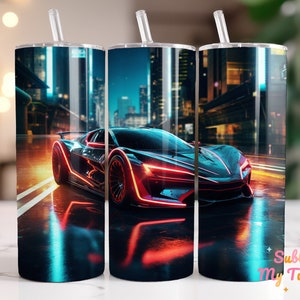 Sport Car Tumbler Wrap Neon Design Men Tumbler 20oz Skinny Tumbler Sublimation Design Straight And Tapered Tumbler Wrap Digital Download PNG