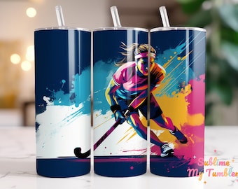 Field Hockey Girl Player Tumbler Wrap: 20oz Skinny Tumbler Sublimation Design (Digital Download PNG)