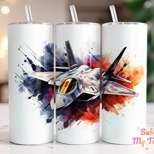Fighter Jet F22 Raptor 20oz Skinny Tumbler Sublimation Design, Plane Tumbler, Straight & Tapered Tumbler Wrap, Instant Digital Download PNG
