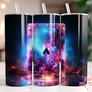 Gobelet Wrap Poker Ace Card Neon Ace 20 oz gobelet skinny design sublimation gobelet droit et conique Wrap téléchargement numérique PNG