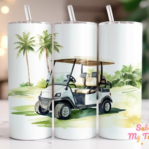 Wózek golfowy na polu golfowym Tumbler Wrap Golf 20oz Skinny Tumbler Sublimacja Design Prosta i zwężana folia Tumbler Pobierz cyfrowo PNG