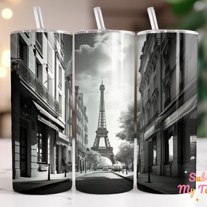 Paris Photography Tumbler Wrap Eiffel Tower Black And White 20oz Tumbler Sublimation Design Straight & Tapered Tumbler Wrap Digital Download