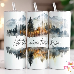 Avventura Tumbler Wrap Escursionismo Foresta Montagna 20oz Skinny Tumbler Design Sublimazione Dritto E Conico Tumbler Wrap Download Digitale PNG