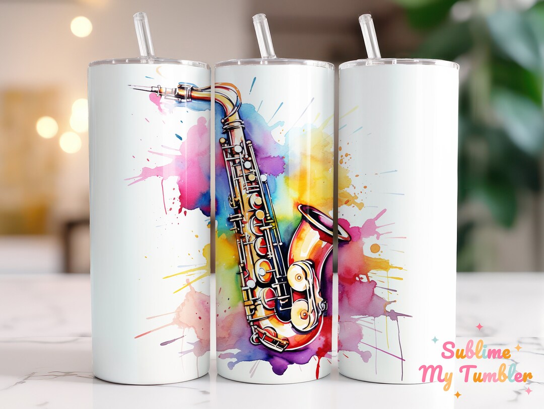 A Colorful Saxophone Tumbler Wrap Saxophone 20oz Skinny Tumbler