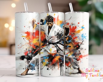 Vaso de karate, arte marcial, deporte de combate, diseño de sublimación de vaso delgado de 20 oz, envoltura de vaso recta y cónica, descarga digital PNG