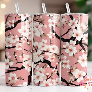 Cherry Blossom Tumbler Wrap Flower Pattern 20oz Skinny Tumbler Sublimation Design Straight And Tapered Tumbler Wrap Digital Download PNG