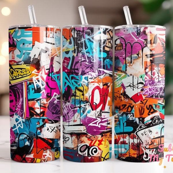 Colorful Graffiti Tags Tumbler Wrap Graffiti 20oz Skinny Tumbler Sublimation Design Straight And Tapered Tumbler Wrap Digital Download PNG