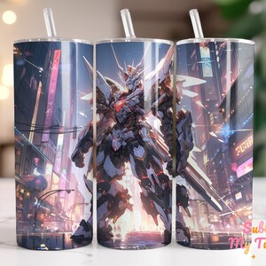Mecha Robot Tumbler Wrap Japanese Robot Anime 20oz Skinny Tumbler Sublimation Design Straight And Tapered Tumbler Wrap Digital Download PNG