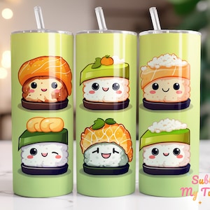 Kawaii Sushis Tumbler Wrap Japanese Food Yummy 20oz Skinny Tumbler Sublimation Design Straight And Tapered Tumbler Wrap Digital Download PNG