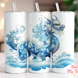 Blue Dragon Tumbler Wrap Chinese New Year 20oz Skinny Tumbler Sublimation Design Straight And Tapered Tumbler Wrap Digital Download PNG