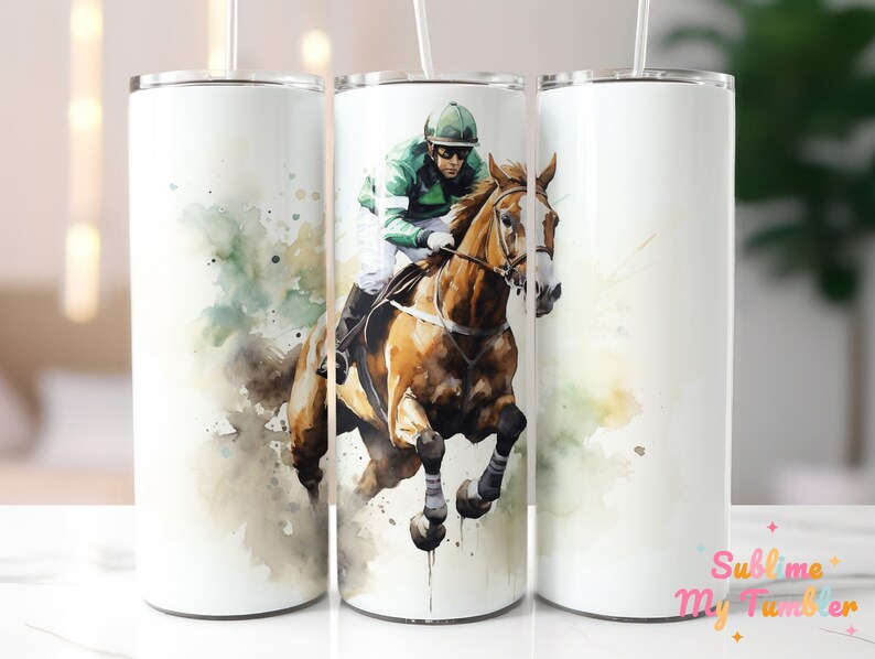 Horse Racing Tumbler Horse Jumping With Jockey 20oz Skinny Tumbler