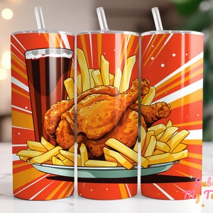 Roast Chicken With Fries And Soda Tumbler Wrap 20oz Skinny Tumbler Sublimation Design Straight And Tapered Tumbler Wrap Digital Download PNG