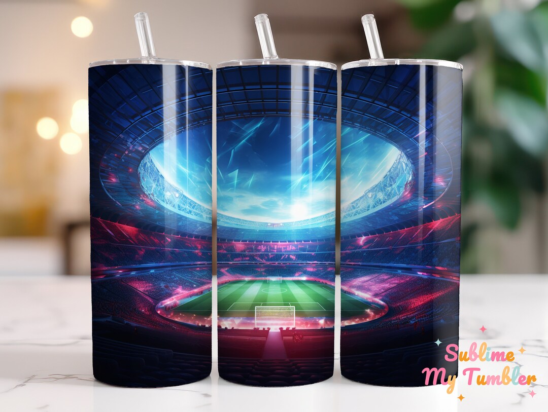 A Soccer Stadium Tumbler Wrap Soccer Field 20oz Skinny Tumbler
