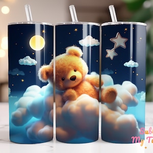 Teddy Bear On A Cloud Tumbler Wrap Teddy Bear 20oz Skinny Tumbler Sublimation Design Straight And Tapered Tumbler Wrap Digital Download PNG