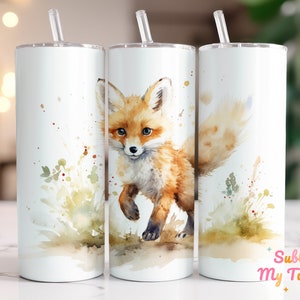 Baby Fox Tumbler Wrap Fox In A Meadow 20oz Skinny Tumbler Sublimation Design Straight And Tapered Tumbler Wrap Digital Download PNG
