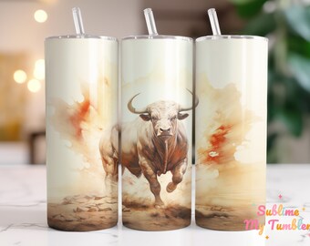 Bull Tumbler Wrap Bull In Dirt Painting 20oz Skinny Tumbler Sublimation Design Straight And Tapered Tumbler Wrap Digital Download PNG