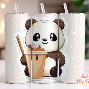 Kawaii Panda Tumbler Wrap Boba Bubble Tea Cute 20oz Skinny Tumbler Sublimation Design Straight And Tapered Tumbler Wrap Digital Download PNG