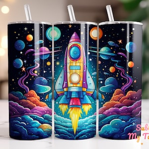 Space Rocket Ship Tumbler Wrap, Kids Tumbler, 20oz Skinny Tumbler Sublimation Design, Straight & Tapered Tumbler Wrap, Digital Download PNG