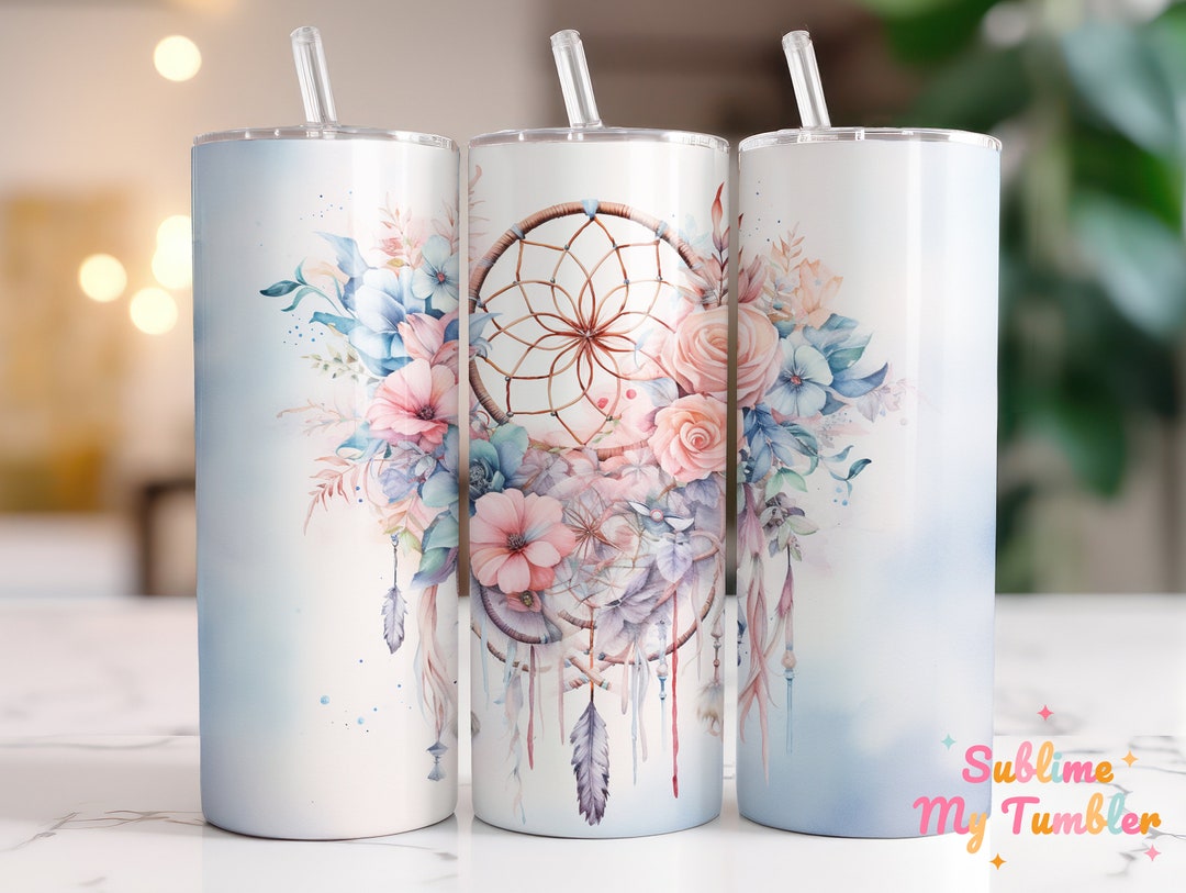A Dreamcatcher Surrounded by Flowers Tumbler Wrap 20oz Skinny Tumbler ...