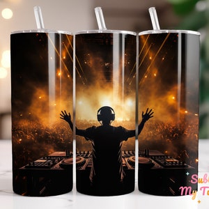 DJ Tumbler Wrap DJ Performing Music Clubbing 20oz Skinny Tumbler Sublimation Design Straight And Tapered Tumbler Wrap Digital Download PNG