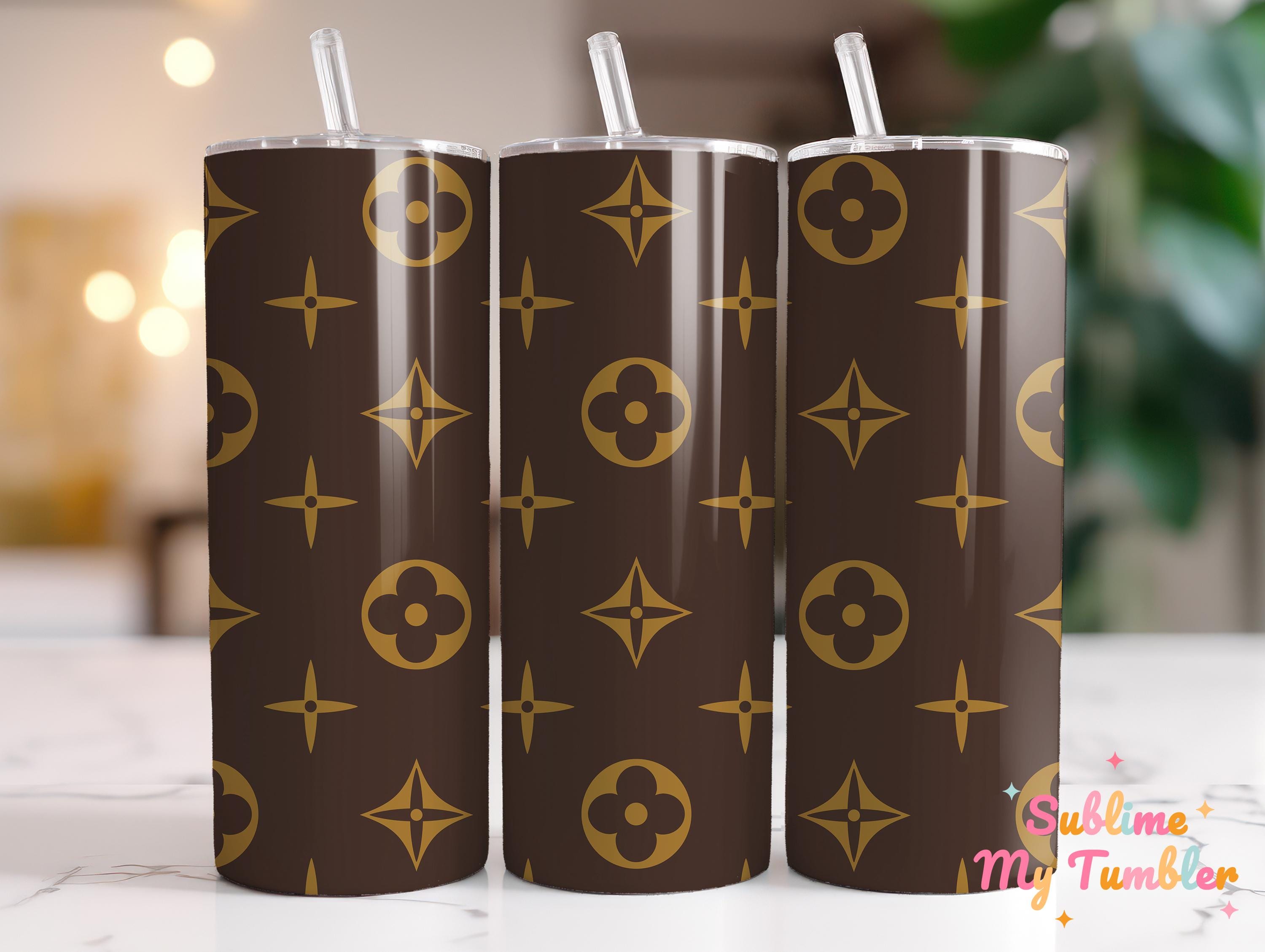 Amazon.com: The Personal Exchange Monogrammed Insulated  Monogram Pattern Brown Tumbler with Gold Trim.Fabric Custom Made to fit tumbler. main image 1
