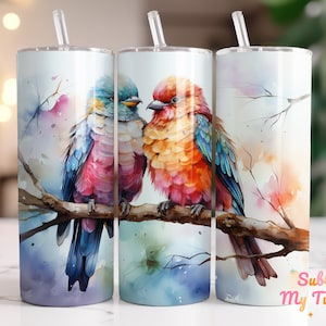 Birds In Love Tumbler Wrap Colorful Birds 20oz Skinny Tumbler Sublimation Design Straight And Tapered Tumbler Wrap Digital Download PNG