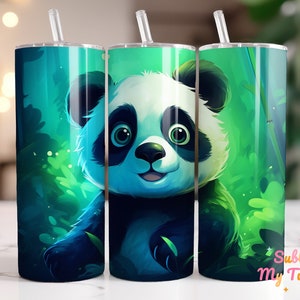 Vaso de panda bebé con diseño de dibujos animados, diseño de sublimación de vaso delgado de 20 oz, diseño recto y cónico, descarga digital PNG