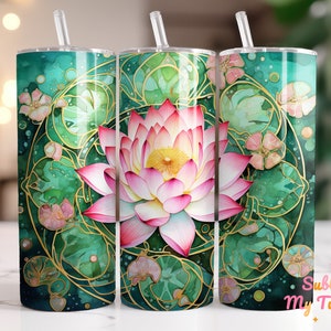Pink Lotus Flowers Tumbler Wrap Mandala Art 20oz Skinny Tumbler Sublimation Design Straight And Tapered Tumbler Wrap Digital Download PNG