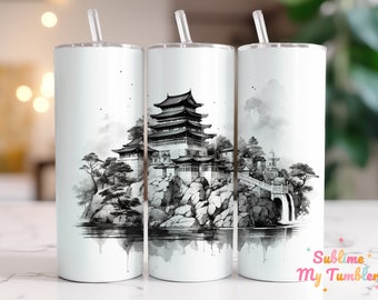 Japanese Castle Tumbler Wrap Japan Painting 20oz Skinny Tumbler Sublimation Design Straight And Tapered Tumbler Wrap Digital Download PNG